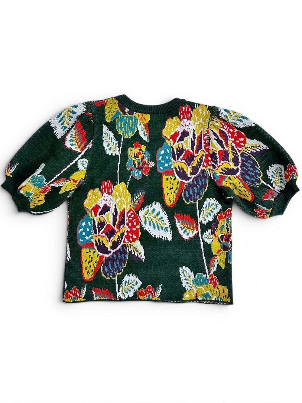 FARM Rio Anthropologie Margarita Floral Puff Sleeve Sweater M Cottage Artsy - Picture 3 of 16